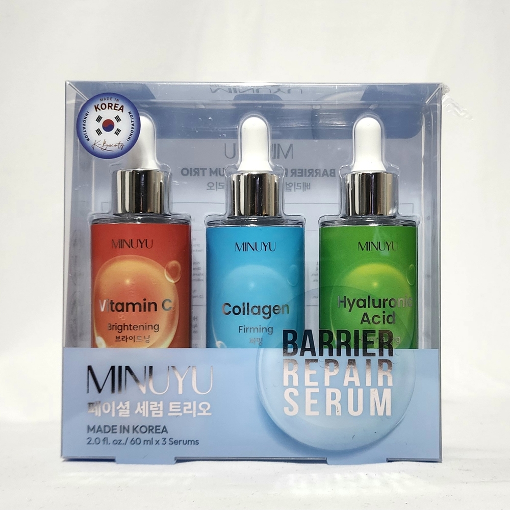 MINUYU Korean Serum Trio, Vitamin C, Collage, Hyalurinic Acid | 2 Fl Oz Each
